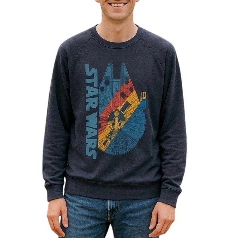 Star Wars Men's Blue Star Wars Millennium Falcon Rainbow Sweatshirt